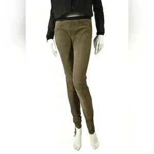 HELMUT LANG Tan Grey Distressed Lambskin Leather Skinny Legging Pants 8US Medium